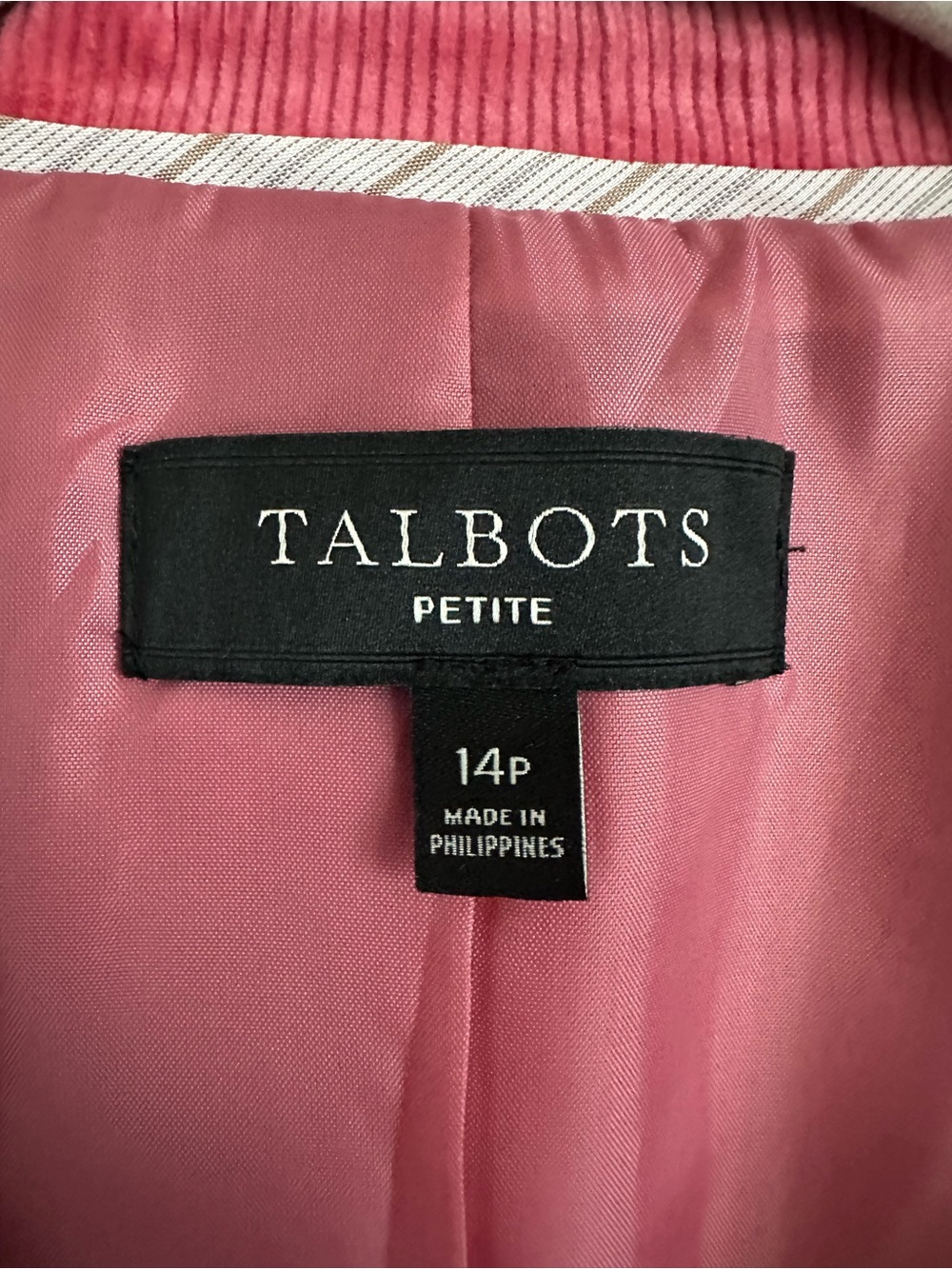 Talbots Petite Pink Cotton Corduroy Double Breasted Blazer 14P - Picture 9 of 14